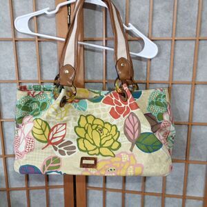 Relic Floral Canvas Shoulder Bag Tote Multicolor Floral Print Leather Handles